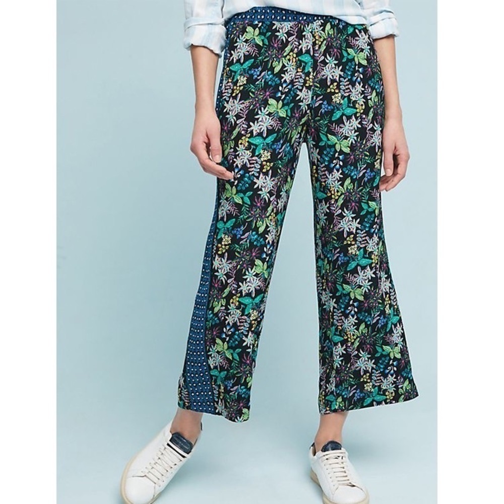 Anthropologie ETT:TWA Floral Rousseau Wide Leg Viscose Cropped Pants